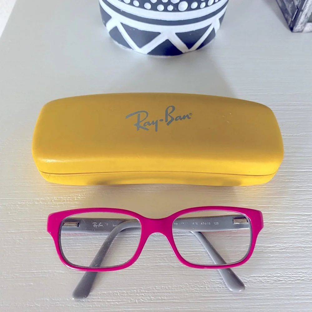 Ray-Ban RB1527 3575 Kids Eyeglasses Frames Grey Pink Rectangular W/ Case